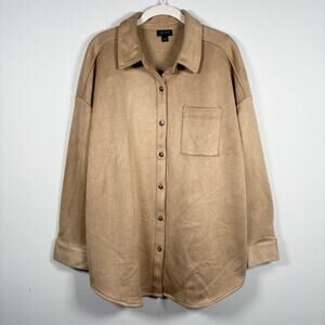 J. Jill Wearever Neutral Faux Suede Collared Button Front Shirt Jacket Shacket
